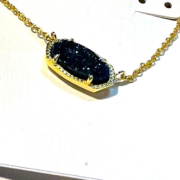 NWT Kendra Scott Retired Elisa Necklace Blue Sparkly Drusy & Yellow Gold GORG! - Picture 10 of 13